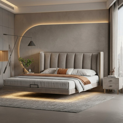 Camera da letto bianca Letto matrimoniale Design Mobili di lusso Struttura in legno Letti