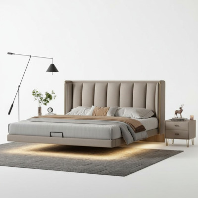 Camera da letto bianca Letto matrimoniale Design Mobili di lusso Struttura in legno Letti