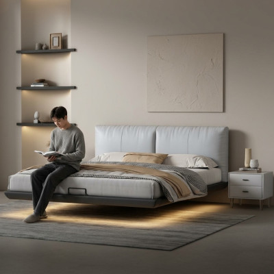 Camera da letto bianca Letto di design Letti di lusso Letti in pelle Letti matrimoniali Nuovi