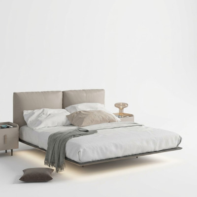 Camera da letto grigio chiaro Letto a scomparsa Letto a LED Letti matrimoniali in legno di design