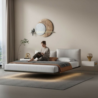 Letto a parete bianco Letto a LED del designer Camera da letto moderna Letto matrimoniale Nuovo
