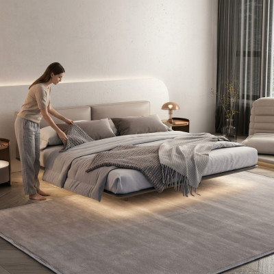 Camera da letto grigio chiaro Letto Matrimoniale Letti di lusso Struttura in legno