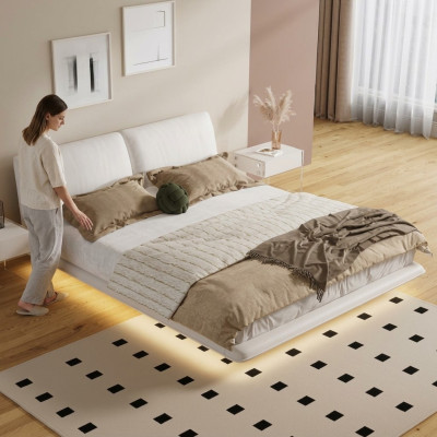 Camera da letto bianca Letto Designer Letti tessili di lusso in legno Letti matrimoniali