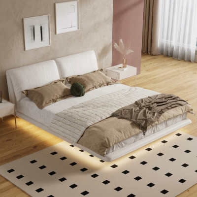 Camera da letto bianca Letto Designer Letti tessili di lusso in legno Letti matrimoniali