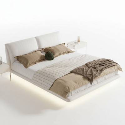 Camera da letto bianca Letto Designer Letti tessili di lusso in legno Letti matrimoniali