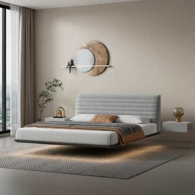 Letto a muro grigio. Camera da letto di design. Letti a LED. Letti matrimoniali moderni.