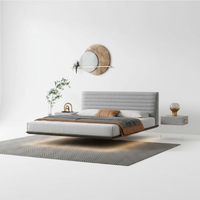 Letto a muro grigio. Camera da letto di design. Letti a LED. Letti matrimoniali moderni.