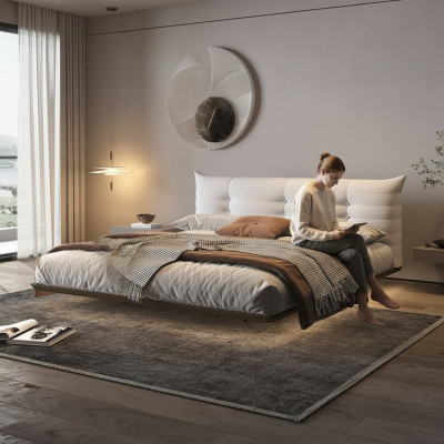 Camera da letto bianca Letto Design Letto a parete Letti a LED Struttura in legno Mobili.
