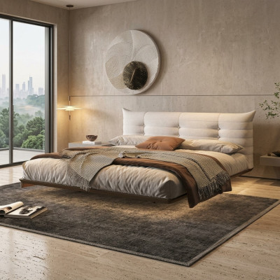 Camera da letto bianca Letto Design Letto a parete Letti a LED Struttura in legno Mobili.