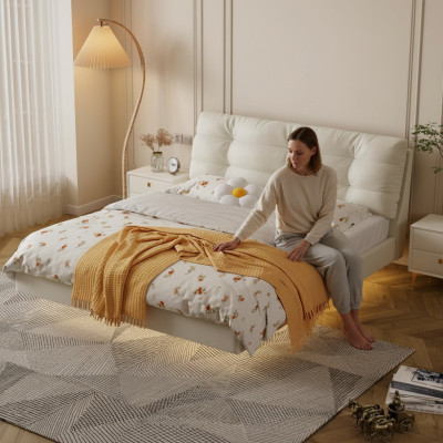 Camera da letto con struttura in legno Mobili Letto matrimoniale bianco Letti in pelle Letti tessili