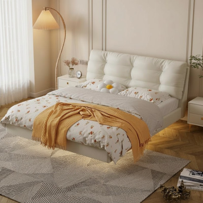 Camera da letto con struttura in legno Mobili Letto matrimoniale bianco Letti in pelle Letti tessili