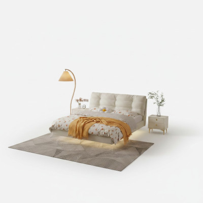 Camera da letto con struttura in legno Mobili Letto matrimoniale bianco Letti in pelle Letti tessili