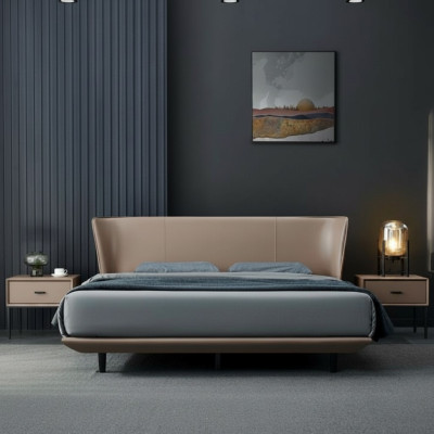 Pelle sintetica beige camera da letto matrimoniale struttura in legno design letti