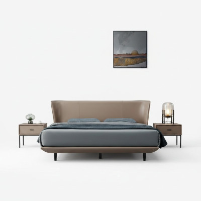 Pelle sintetica beige camera da letto matrimoniale struttura in legno design letti