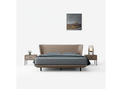 Pelle sintetica beige camera da letto matrimoniale struttura in legno design letti