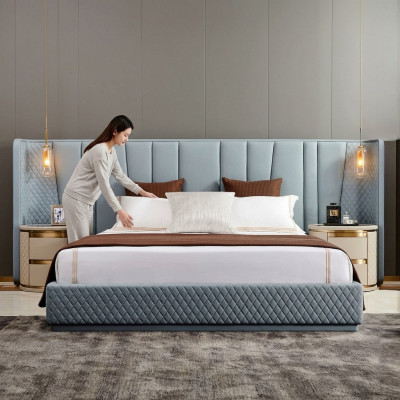 Grande camera da letto Letto matrimoniale Letti di design Struttura in legno Letto imbottito