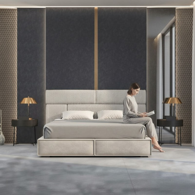 Letto matrimoniale grigio design Letti Mobili da camera da letto Letto in pelle Struttura in legno