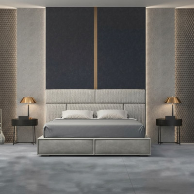 Letto matrimoniale grigio design Letti Mobili da camera da letto Letto in pelle Struttura in legno