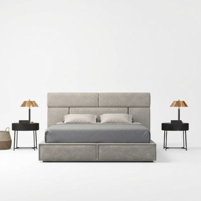 Letto matrimoniale grigio design Letti Mobili da camera da letto Letto in pelle Struttura in legno