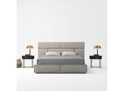 Letto matrimoniale grigio design Letti Mobili da camera da letto Letto in pelle Struttura in legno