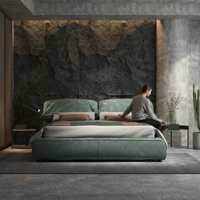 Camera da letto verde Letto Designer Letto matrimoniale di lusso Materiale Telaio in legno