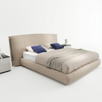 Letto matrimoniale moderno beige design, letto in legno per camera da letto.