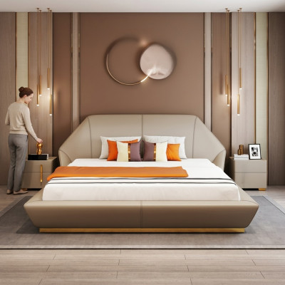 Moderni Letto matrimoniale bianco Camera da letto Letti Mobili di design Telaio in legno