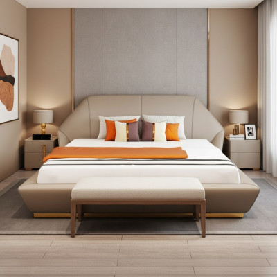 Moderni Letto matrimoniale bianco Camera da letto Letti Mobili di design Telaio in legno