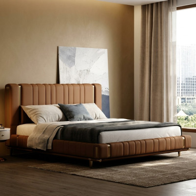 Letto matrimoniale marrone di lusso camera da letto moderna Struttura in legno