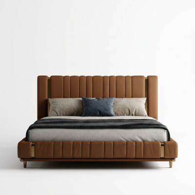 Letto matrimoniale marrone di lusso camera da letto moderna Struttura in legno