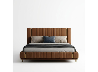 Letto matrimoniale marrone di lusso camera da letto moderna Struttura in legno