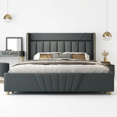 Camera da letto Letto grigio Mobili di design Materiali di lusso Telaio in legno