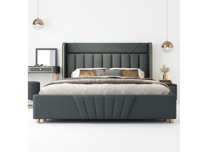 Camera da letto Letto grigio Mobili di design Materiali di lusso Telaio in legno
