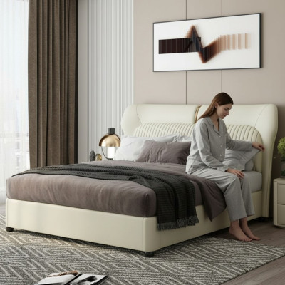 Letto in acciaio inossidabile bianco Design letto moderno di lusso con telaio in legno nuovo