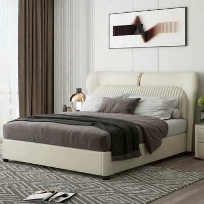 Letto in acciaio inossidabile bianco Design letto moderno di lusso con telaio in legno nuovo