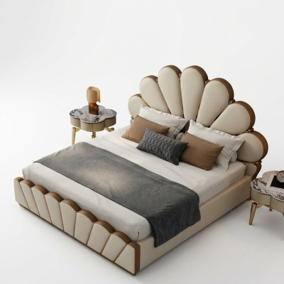 Camera da letto beige moderna Letto in ecopelle Letto matrimoniale Letti di design