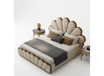 Camera da letto beige moderna Letto in ecopelle Letto matrimoniale Letti di design
