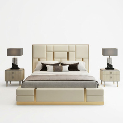 Letto matrimoniale bianco camera da letto di lusso con struttura in legno design letto in acciaio inossidabile
