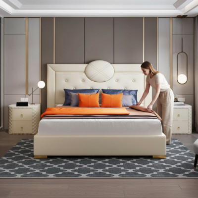 Grande camera da letto bianca letto matrimoniale struttura in legno design letto moderno