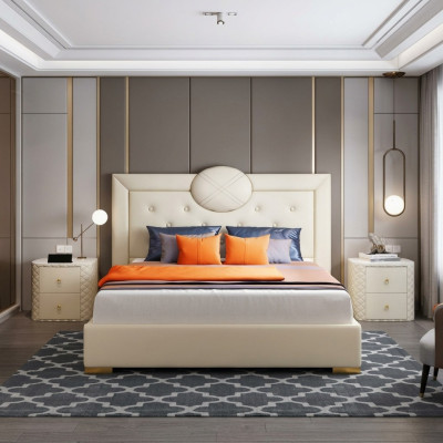 Grande camera da letto bianca letto matrimoniale struttura in legno design letto moderno