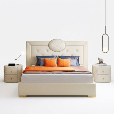 Grande camera da letto bianca letto matrimoniale struttura in legno design letto moderno