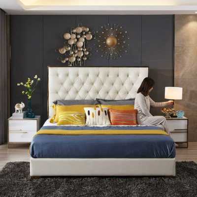 Bianco Chesterfield Grande Letto Camera da Letto Mobili Designer Letti Nuovi