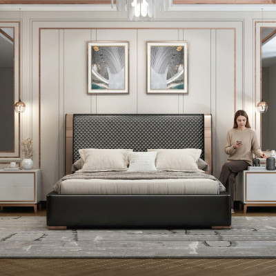 Camera da letto Letti Letto in pelle grigia Mobili moderni Letto in legno
