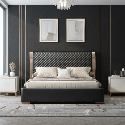 Camera da letto Letti Letto in pelle grigia Mobili moderni Letto in legno