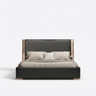 Camera da letto Letti Letto in pelle grigia Mobili moderni Letto in legno