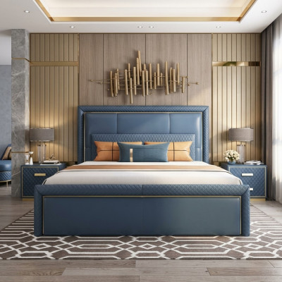 Grande camera da letto blu Letto Designer Letti matrimoniali in ecopelle