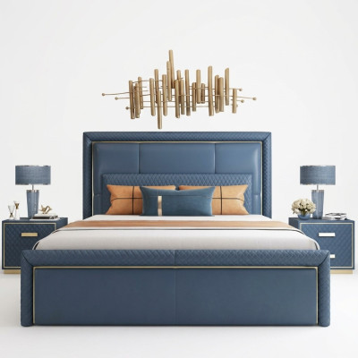 Grande camera da letto blu Letto Designer Letti matrimoniali in ecopelle