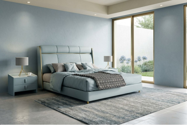 Camera da letto Letto matrimoniale blu Letti di design Struttura in legno Mobili di lusso