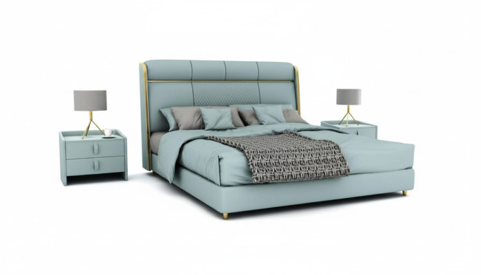 Camera da letto Letto matrimoniale blu Letti di design Struttura in legno Mobili di lusso