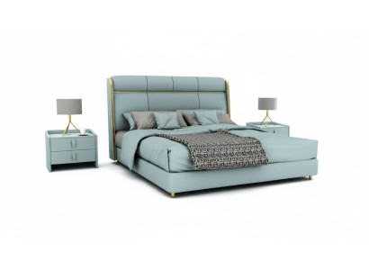 Camera da letto Letto matrimoniale blu Letti di design Struttura in legno Mobili di lusso